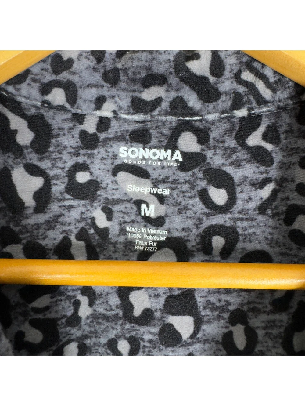 Sonoma Sleepshirt Women M Medium Gray Animal Print Button Up Collared Faux Fur